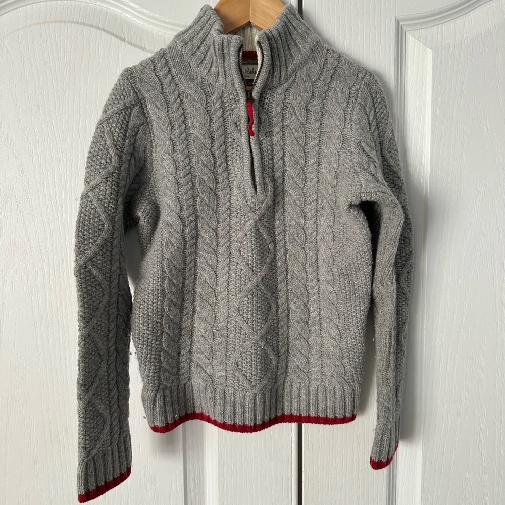 Mini Boden Gray Cable Knit Sweater with Red Accents